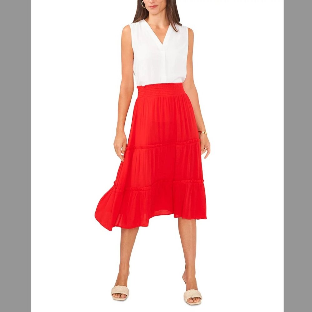 Vince Camuto Solid-Color Tiered Pull-On Skirt / Size M / Red / NWT